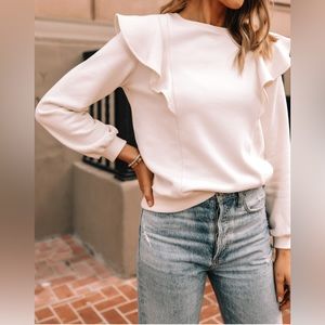 Amazon The Drop Fashion Jackson Cream Ruffle Shoulder Sweatshirt